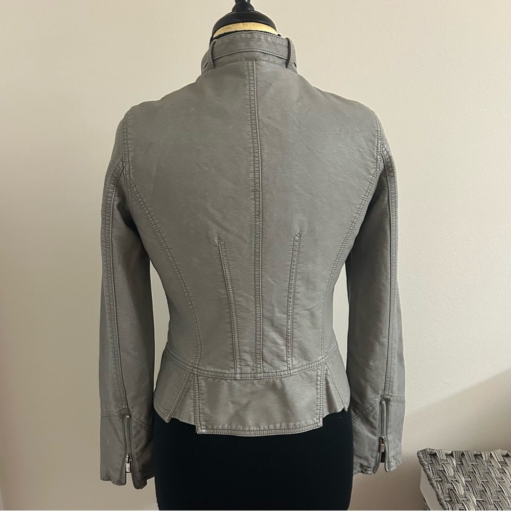 Black Rivet Faux Leather Ladies Moto Jacket, Grey , Size S, Vintage - Picture 4 of 16
